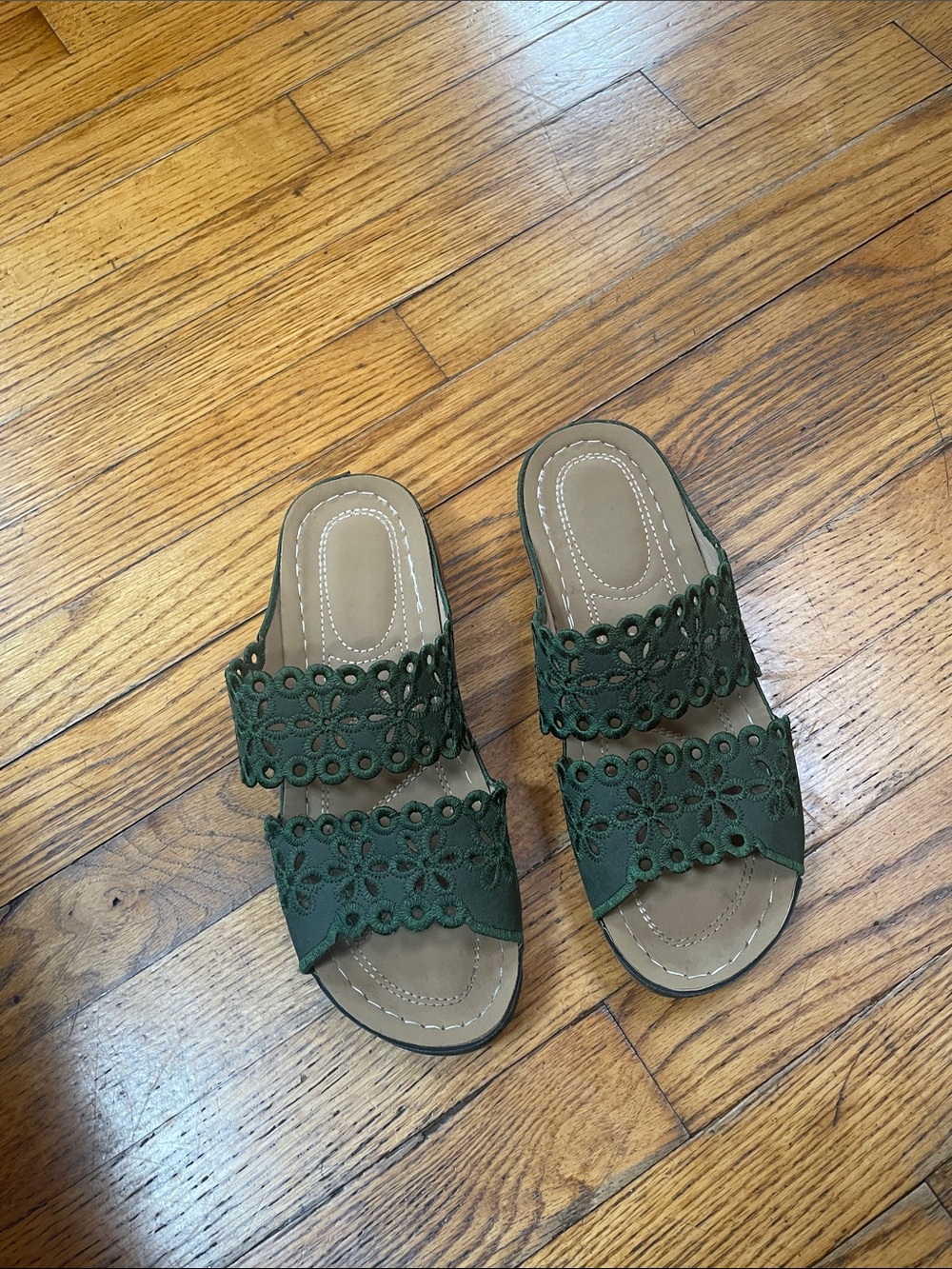 Green Floral Crochet Slide Sandals